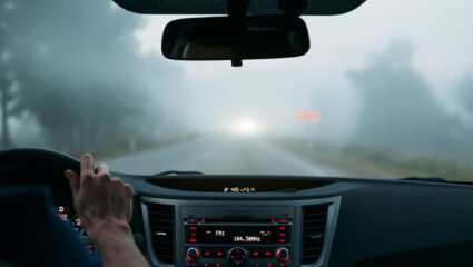 met mist in de auto