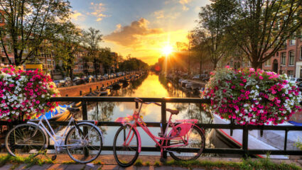 zonsondergang in Amsterdam